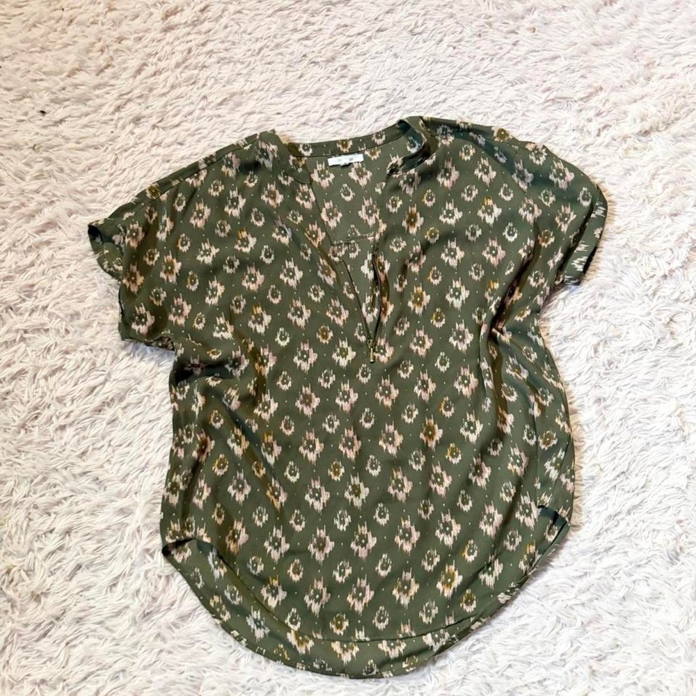 Flowy Earthy Geometric Sheer Goddess Cottage Core 1/4 Zip Top Womens S Dolman